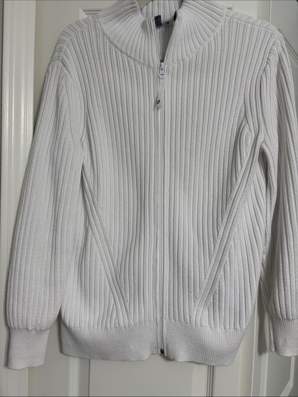 Talbots white Ribbed Full-Zip Cardigan